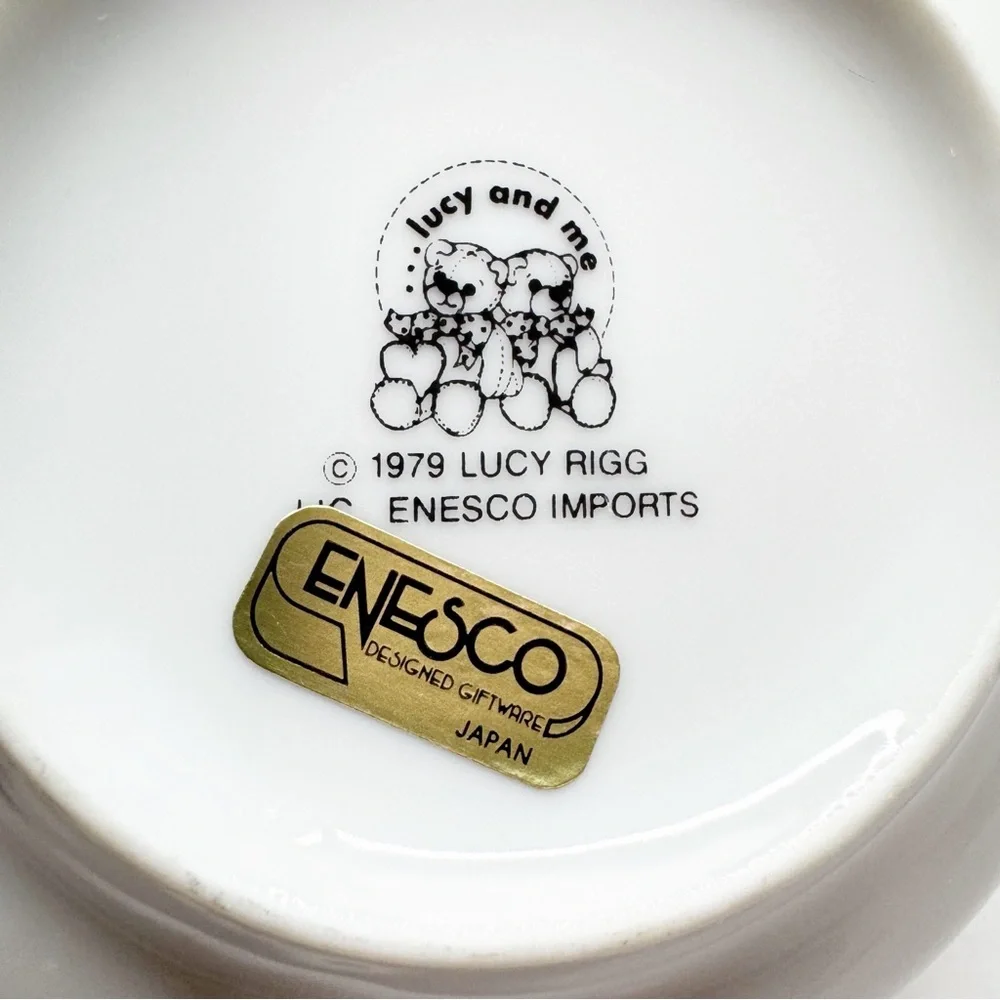Vintage 70s 1979 Enesco Lucy Ring Teddy Bear Bowl and Plate